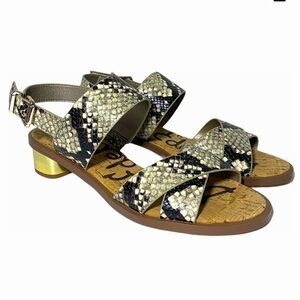 Sam Edelman Teena Snake Print Gold Block Heel Sandal Sz 7.5 EUC